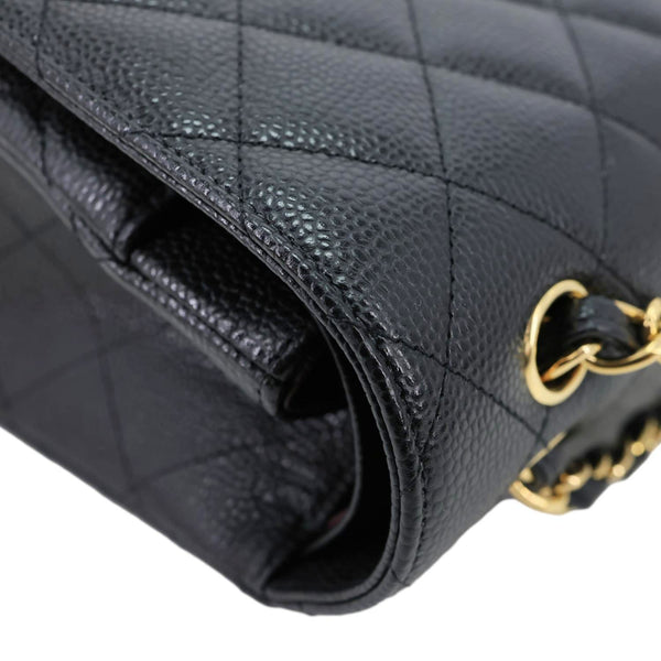 CHANEL Classic Double Flap Jumbo Quilted Caviar Leather Shoulder Bag Black