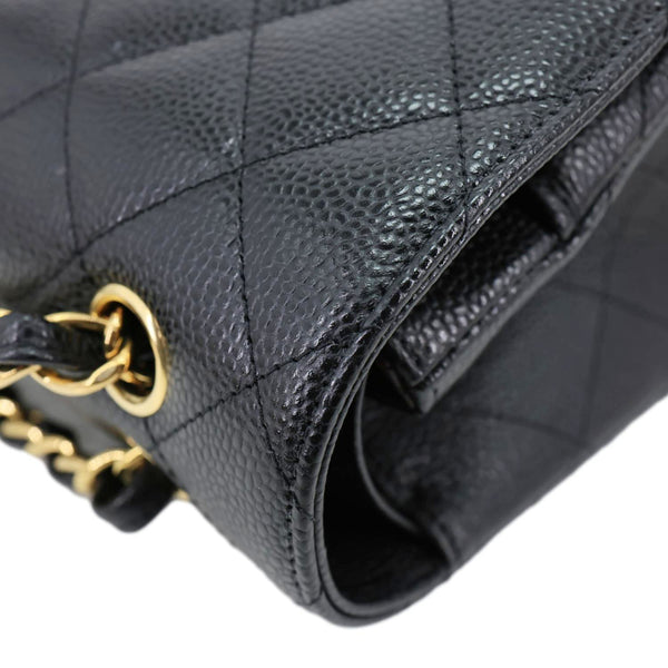 CHANEL Classic Double Flap Jumbo Quilted Caviar Leather Shoulder Bag Black