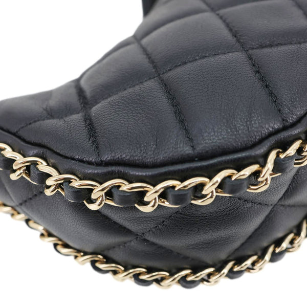 CHANEL Chain Around Mini Quilted Lambskin Leather Hobo Bag Black