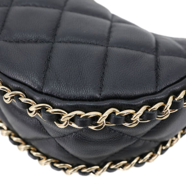 CHANEL Chain Around Mini Quilted Lambskin Leather Hobo Bag Black