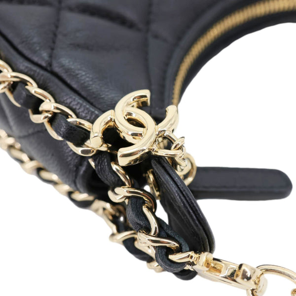 CHANEL Chain Around Mini Quilted Lambskin Leather Hobo Bag Black