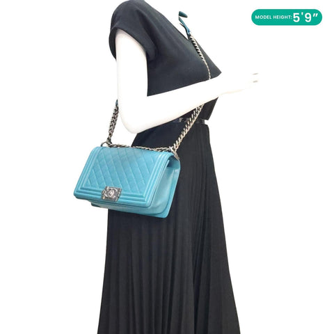 CHANEL Boy Flap Medium Quilted Leather Crossbody Bag Teal