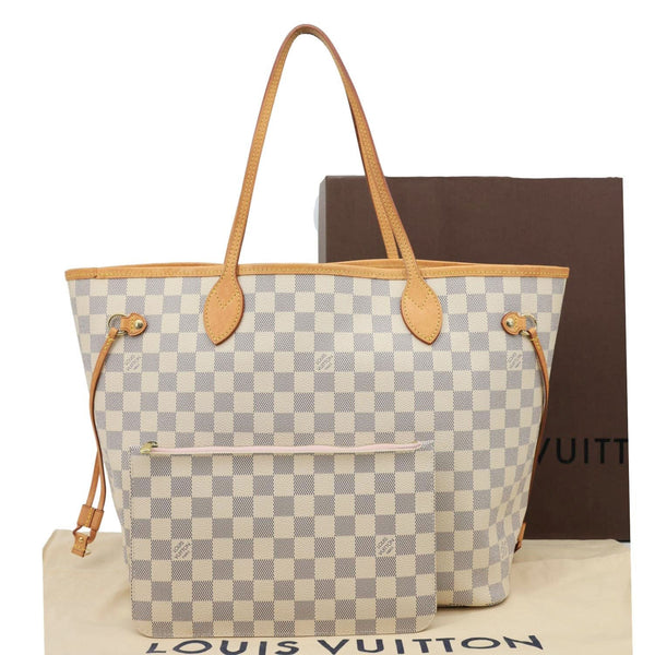 LOUIS VUITTON Neverfull MM Damier Azur Shoulder Bag Rose Ballerine