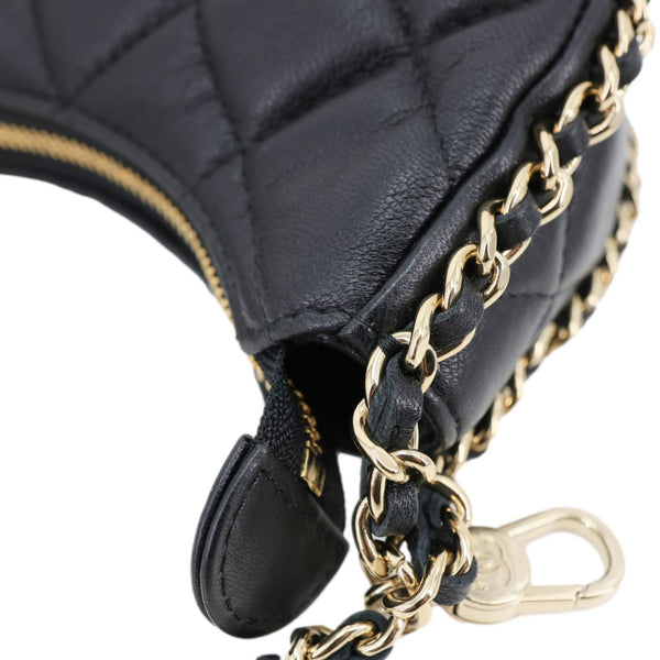 CHANEL Chain Around Mini Quilted Lambskin Leather Hobo Bag Black