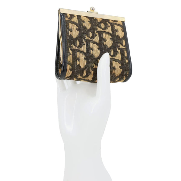 CHRISTIAN DIOR Vintage Trotter Monogram jacquard Canvas Coin Purse Beige