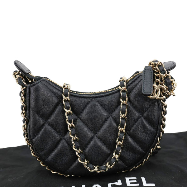 CHANEL Chain Around Mini Quilted Lambskin Leather Hobo Bag Black