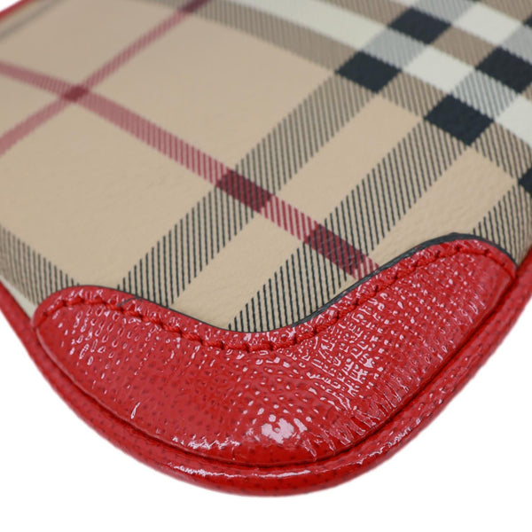 BURBERRY Peyton Small Haymarket Check Canvas Crossbody Clutch Military Red