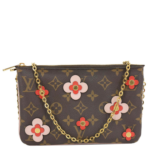 LOUIS VUITTON Blooming Flowers Pochette Monogram Canvas Chain Crossbody Bag Brown