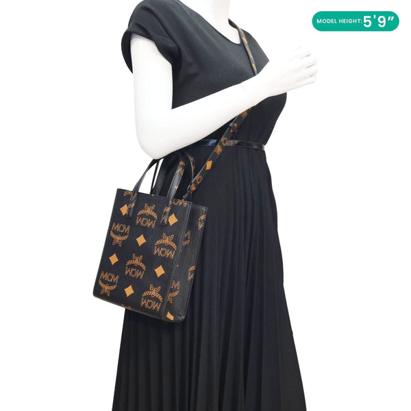 MCM Mini Maxi Aren Visetos Nappa Rectangular Tote Bag Black