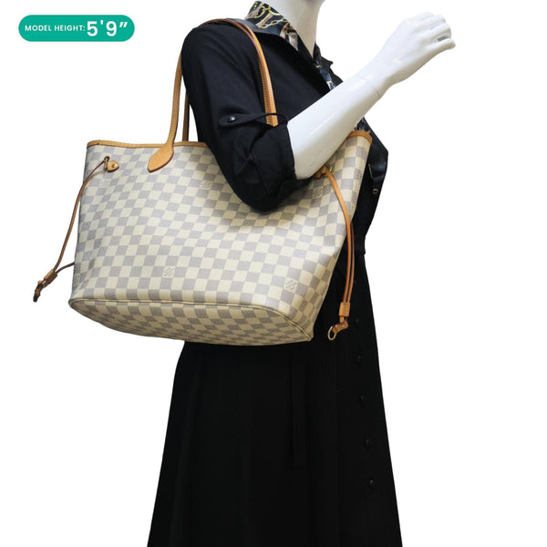 LOUIS VUITTON Neverfull MM Damier Azur Shoulder Bag Rose Ballerine