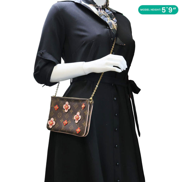 LOUIS VUITTON Blooming Flowers Pochette Monogram Canvas Chain Crossbody Bag Brown