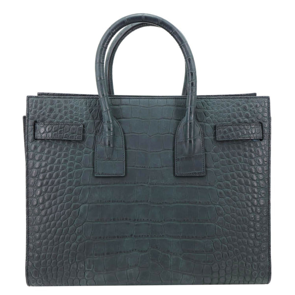 YVES SAINT LAURENT Sac de Jour Crocodile Embossed Leather Satchel Bag Green