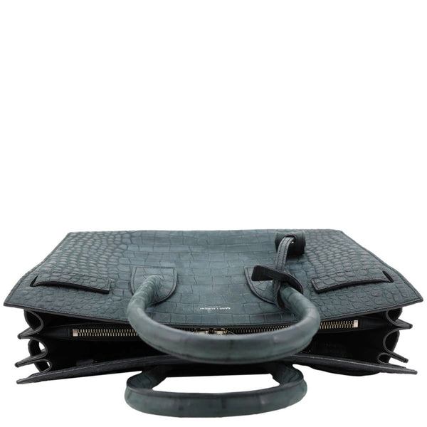 YVES SAINT LAURENT Sac de Jour Crocodile Embossed Leather Satchel Bag Green