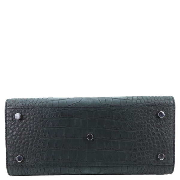 YVES SAINT LAURENT Sac de Jour Crocodile Embossed Leather Satchel Bag Green