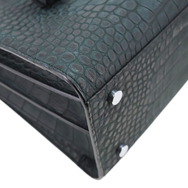 YVES SAINT LAURENT Sac de Jour Crocodile Embossed Leather Satchel Bag Green