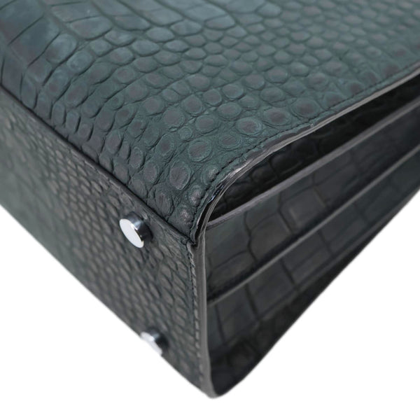 YVES SAINT LAURENT Sac de Jour Crocodile Embossed Leather Satchel Bag Green