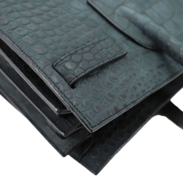 YVES SAINT LAURENT Sac de Jour Crocodile Embossed Leather Satchel Bag Green