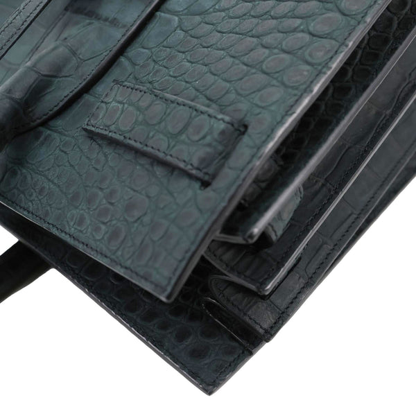 YVES SAINT LAURENT Sac de Jour Crocodile Embossed Leather Satchel Bag Green