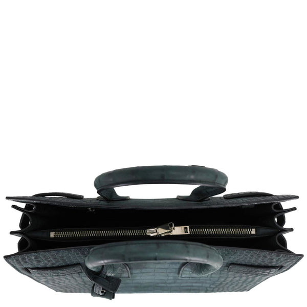 YVES SAINT LAURENT Sac de Jour Crocodile Embossed Leather Satchel Bag Green