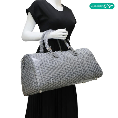 GOYARD 50 Chevron Print Canvas Boston Bag Grey