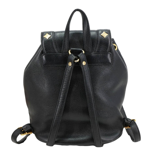 MCM Logo Vintage Leather Drawstring Backpack Black
