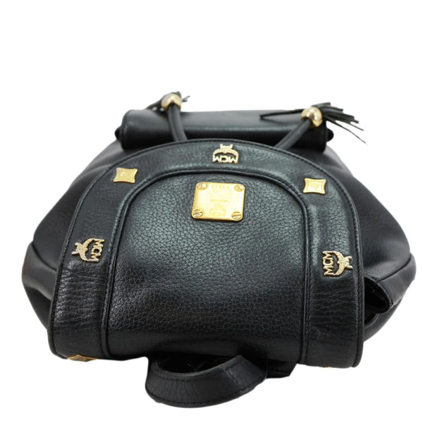 MCM Logo Vintage Leather Drawstring Backpack Black