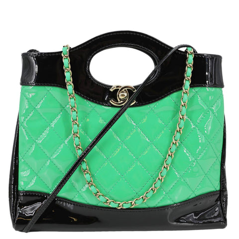 CHANEL Mini 31 Quilted Calfskin Patent Leather Shopping Crossbody Bag Green