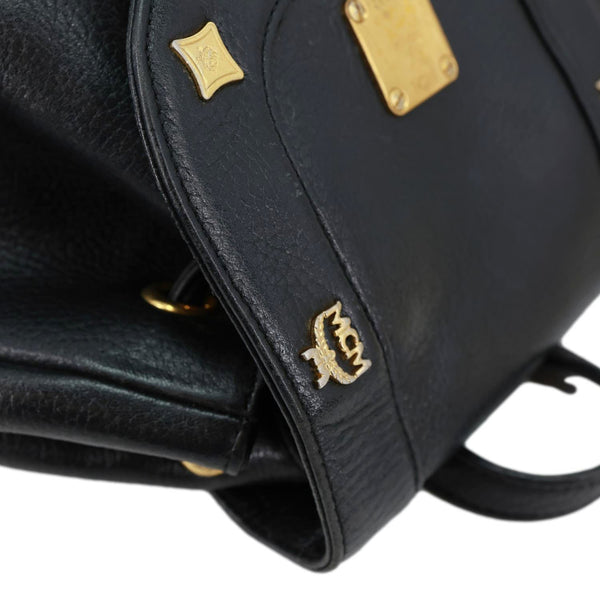 MCM Logo Vintage Leather Drawstring Backpack Black
