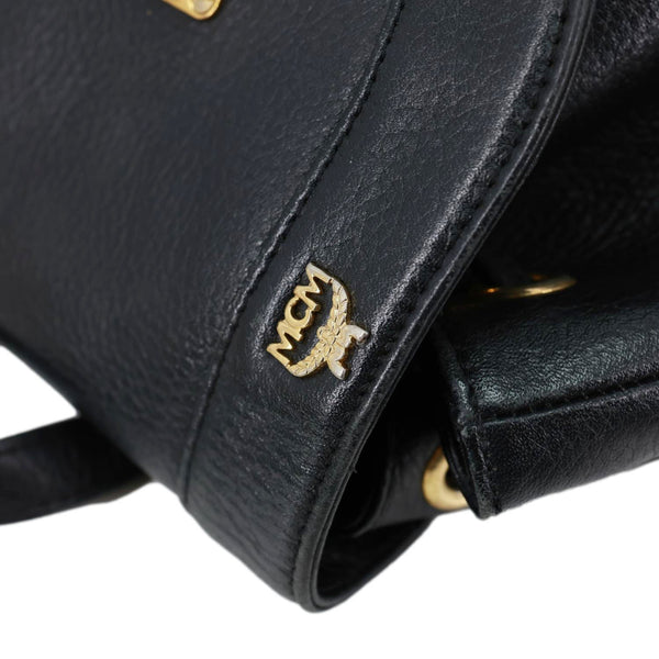 MCM Logo Vintage Leather Drawstring Backpack Black