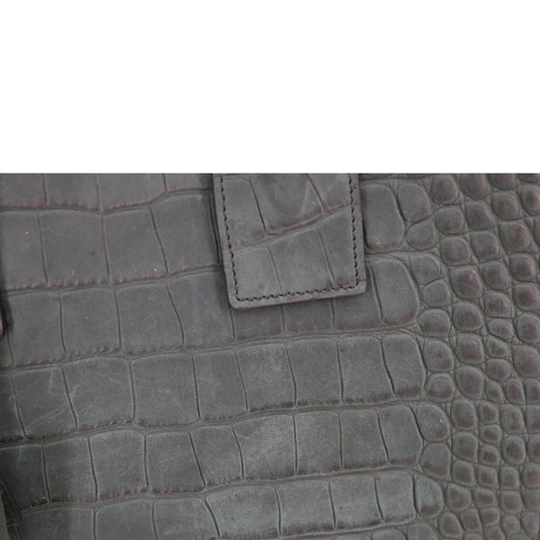 YVES SAINT LAURENT Sac de Jour Crocodile Embossed Leather Satchel Bag Green