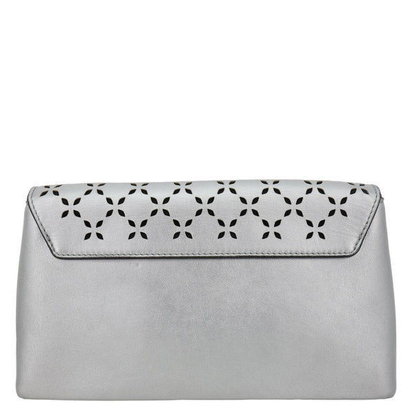 LOUIS VUITTON Love Note Studs Perforated Leather Chain Clutch Silver
