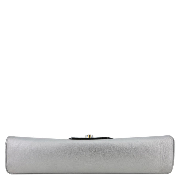 LOUIS VUITTON Love Note Studs Perforated Leather Chain Clutch Silver
