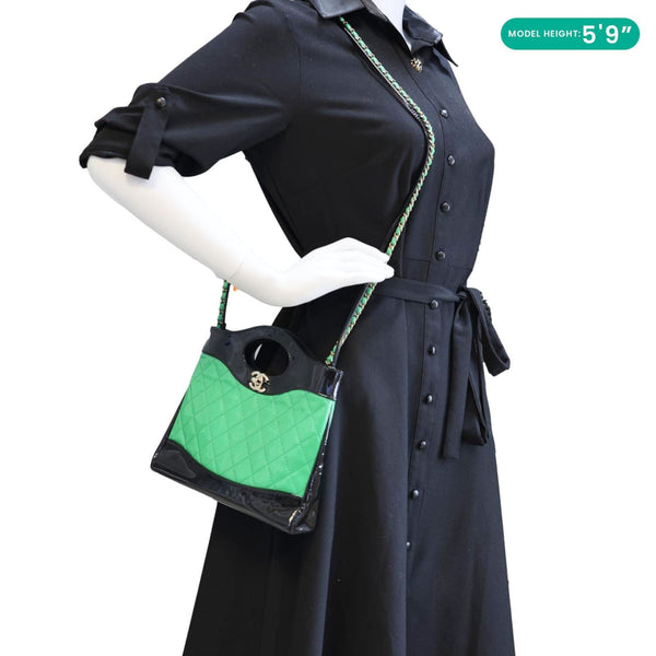 CHANEL Mini 31 Quilted Calfskin Patent Leather Shopping Crossbody Bag Green