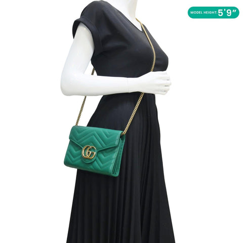 GUCCI GG Marmont Leather Crossbody Bag Green 474575