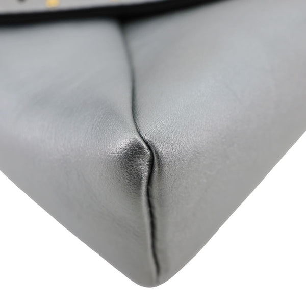 LOUIS VUITTON Love Note Studs Perforated Leather Chain Clutch Silver