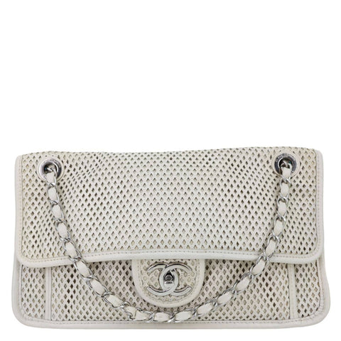 CHANEL Up In The Air Flap Perforated Calfskin Leather Shoulder Bag White