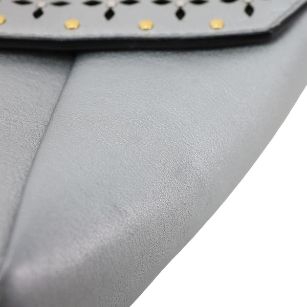 LOUIS VUITTON Love Note Studs Perforated Leather Chain Clutch Silver