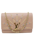 LOUIS VUITTON Chain Louise GM Studded Leather Shoulder Bag Beige