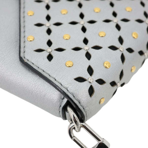 LOUIS VUITTON Love Note Studs Perforated Leather Chain Clutch Silver