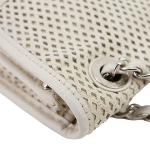 CHANEL Up In The Air Flap Perforated Calfskin Leather Shoulder Bag White