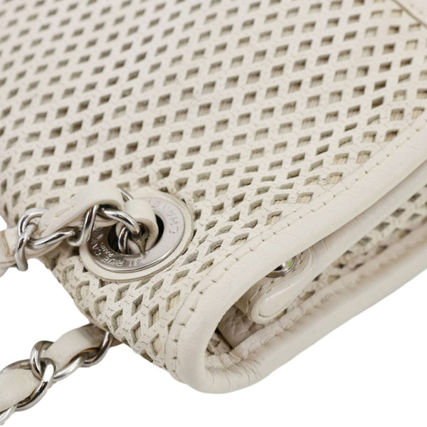 CHANEL Up In The Air Flap Perforated Calfskin Leather Shoulder Bag White