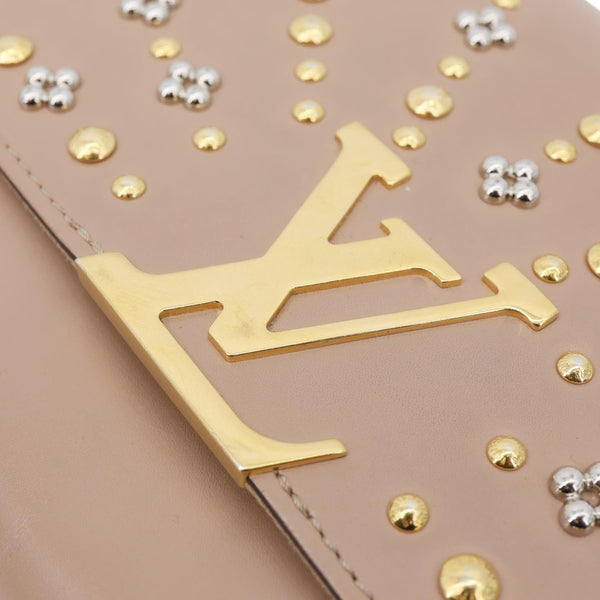 LOUIS VUITTON Chain Louise GM Studded Leather Shoulder Bag Beige
