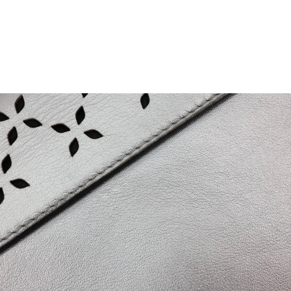 LOUIS VUITTON Love Note Studs Perforated Leather Chain Clutch Silver