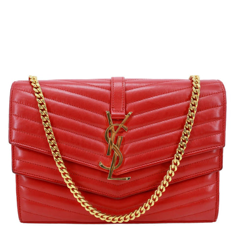 YVES SAINT LAURENT Sulpice Matelasse Leather Wallet On Chain Red