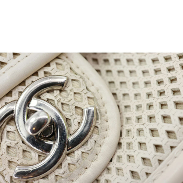 CHANEL Up In The Air Flap Perforated Calfskin Leather Shoulder Bag White