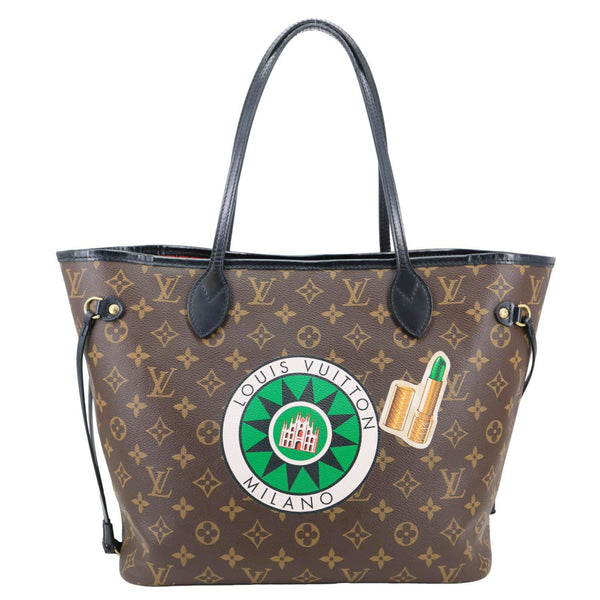 LOUIS VUITTON Neverfull MM World Tour Monogram Canvas Tote Shoulder Bag Brown