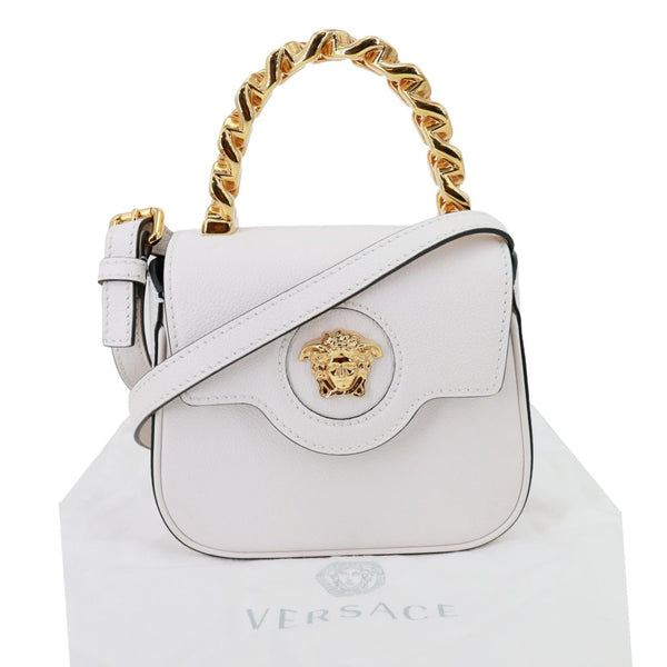 VERSACE La Medusa Mini Leather Top Handle Shoulder Bag White