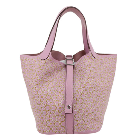HERMES Picotin Lock 18 Lucky Daisy Leather Satchel Bag Pink
