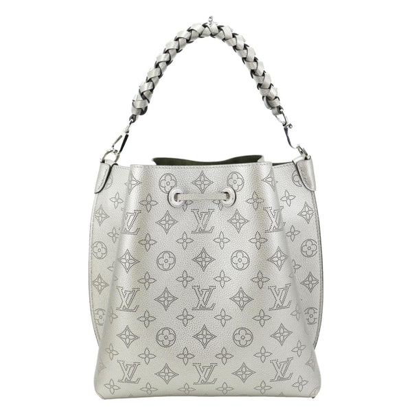 LOUIS VUITTON Muria Mahina Perforated Leather Shoulder Bucket Bag Silver