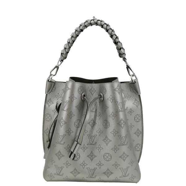 LOUIS VUITTON Muria Mahina Perforated Leather Shoulder Bucket Bag Silver